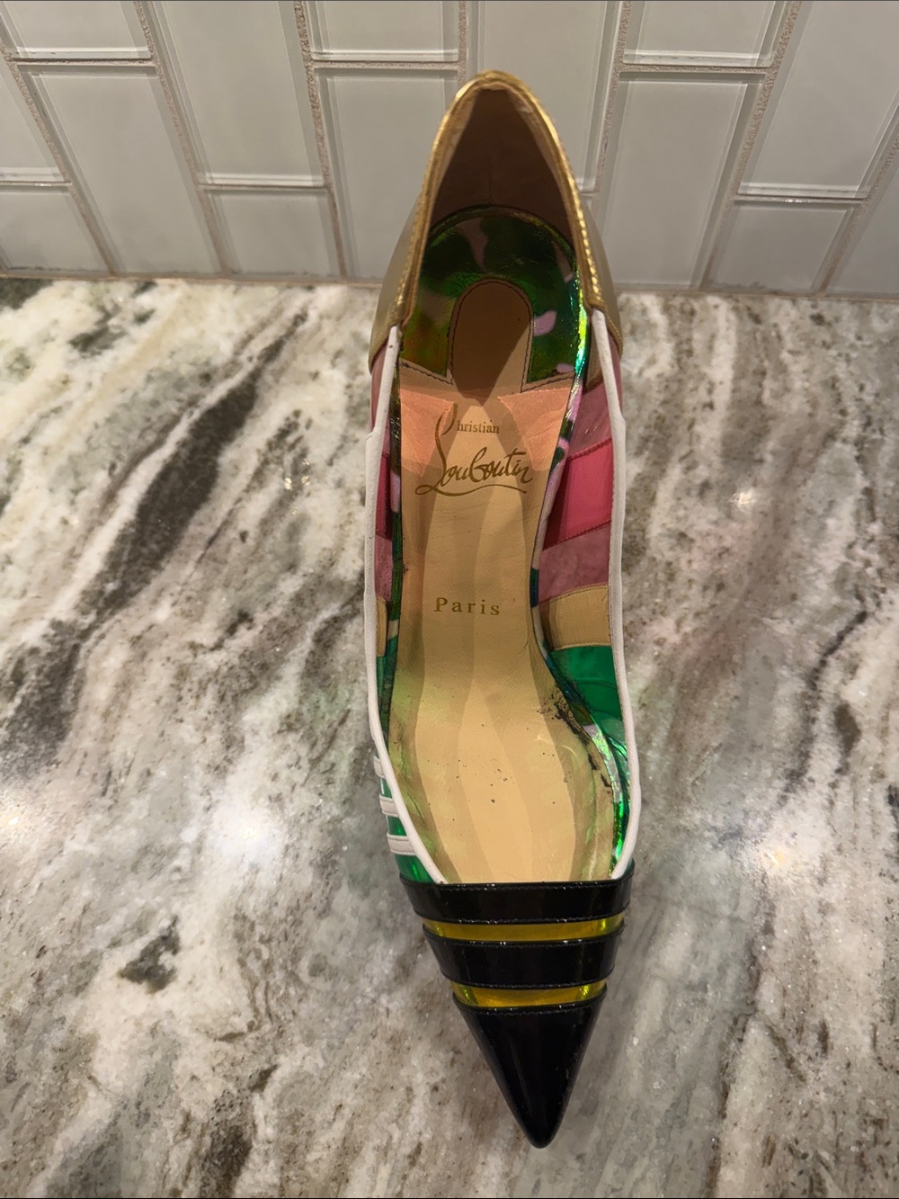 Christian Louboutin Multicolor Striped Pointed Toe Stilettos - Picture 9 of 14